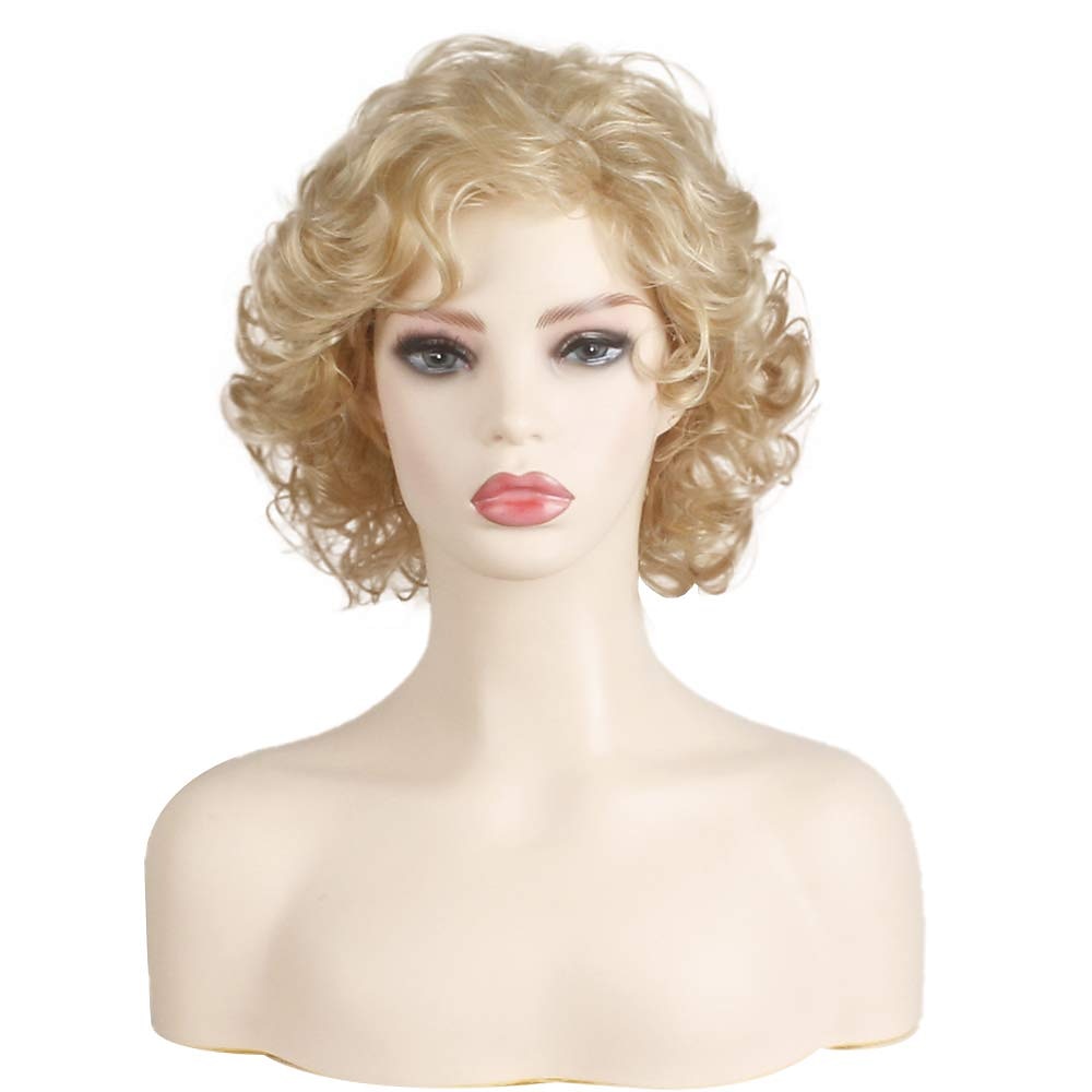 dominique mcelligott parykk korte blonde parykker for hvite kvinner naturlig krøllete bølget blondt hår syntetiske korte parykker julefest parykker 2026 - $24.99 –P1