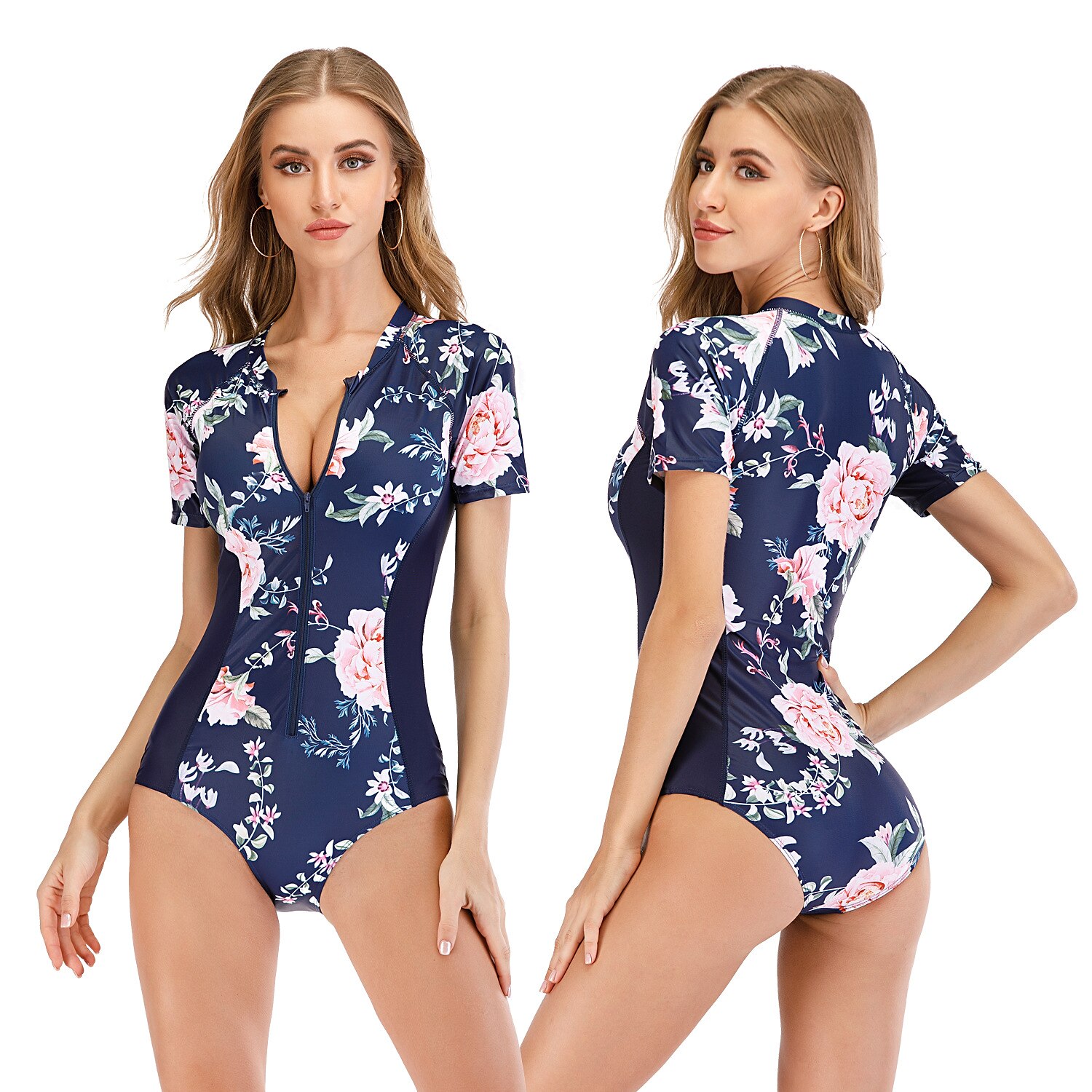 Women's Rash Guard One Piece Swimsuit UV Sun Protection Breathable Quick Dry Short Sleeve Bodysuit Bathing Suit Front Zip Swimming Surfing Beach Water Sports Floral Summer / Stretchy / Lightweight 2025 - $28.99 –P1