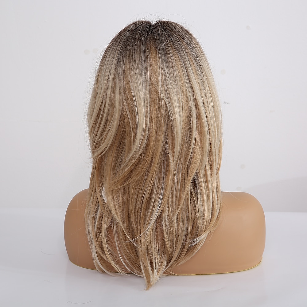 synthetische pruik kinky recht met pony pruik lang lichtblond synthetisch haar 20 inch dames modieus ontwerp comfortabel zwart ombre blond 2025 - $27.42 –P2