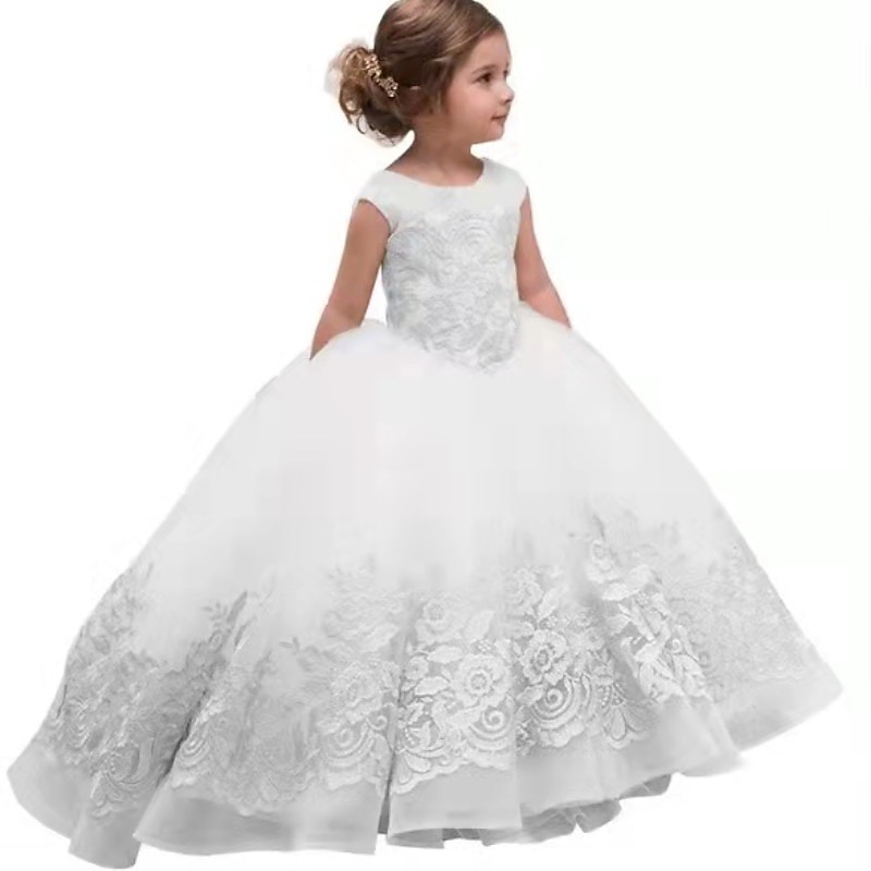 kinderkleidung Mädchen Blumenmädchen Kleid Kleid Blumen Einfarbig Ärmellos Hochzeit Party Geburtstag Spitze Rüschen Gitter Kuschelig Prinzessin Polyester Maxi A Linie Kleid Tüll-Kleid Sommer Herbst 2025 - $91.99 –P2