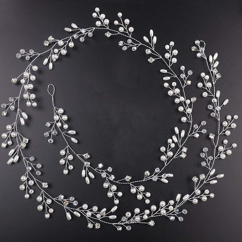 ouro rosa nupcial e prata dourada pérola extra longa e contas de cristal videira de cabelo nupcial acessório de cabeça de casamento acessórios de cabelo nupcial faixa de cabeça jóias de cabelo de 2025 por $17.49 –P6