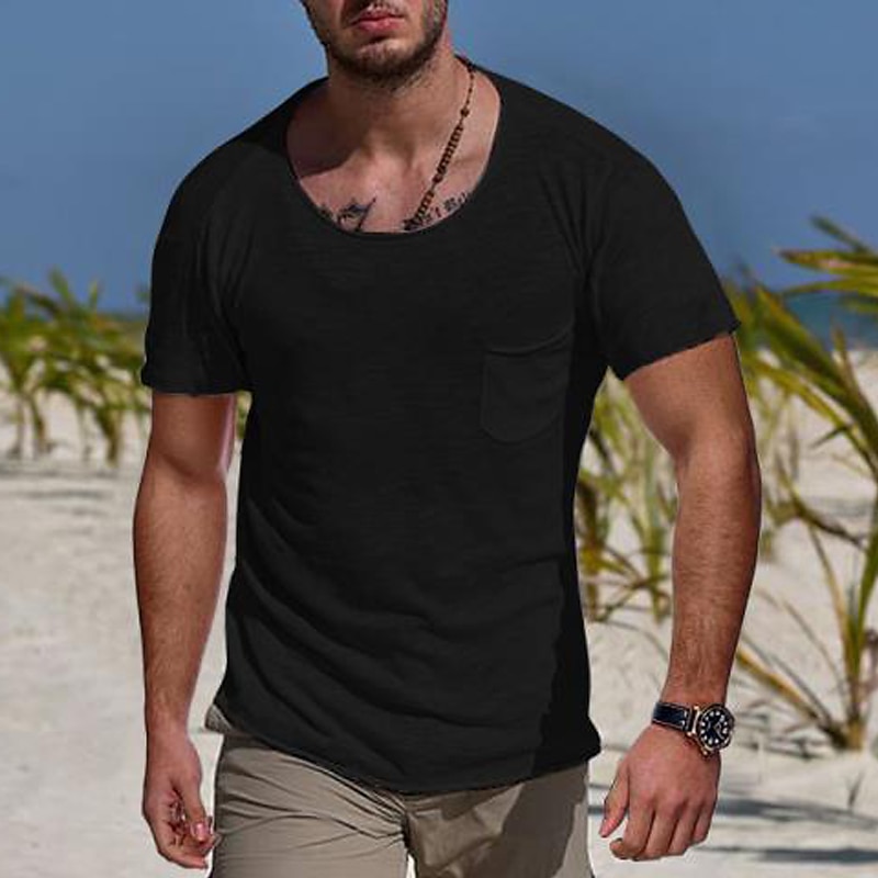 Per uomo Maglietta Manica Corta Girocollo Estate Semplice Sport Moda Leggero Tasca Vacanza Casuale Ferie Nero Bianco Blu Maglietta Top per Uomo del 2025 a $13.99 –P3