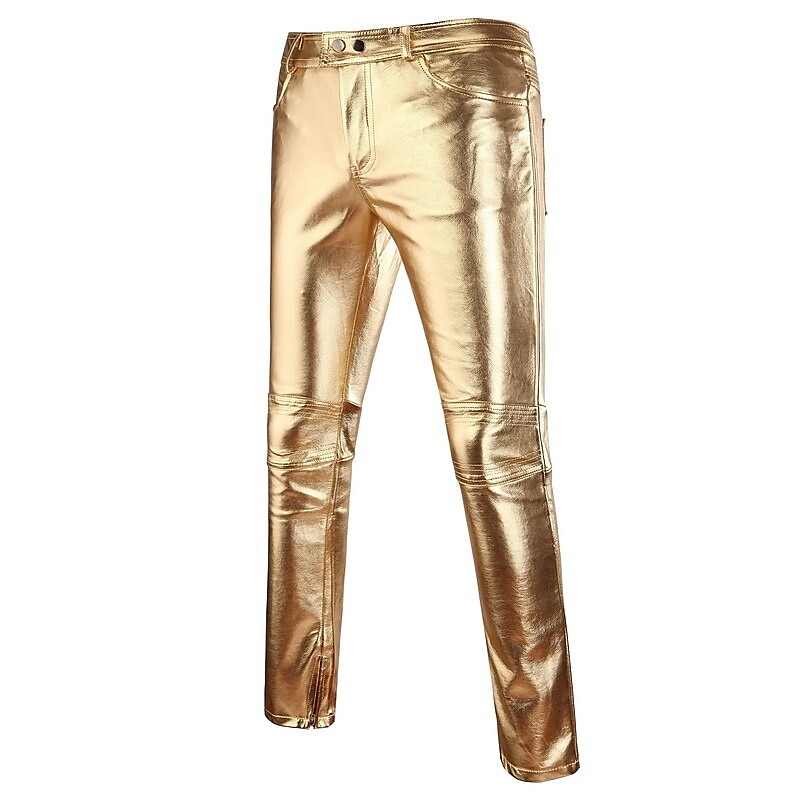 Per uomo magro Pantaloni Pantaloni in ecopelle Gamba dritta Tinta unita Lunghezza intera Feste Per uscire Serata Streetwear Moda Argento Nero Media elasticità del 2025 a $25.99 –P4
