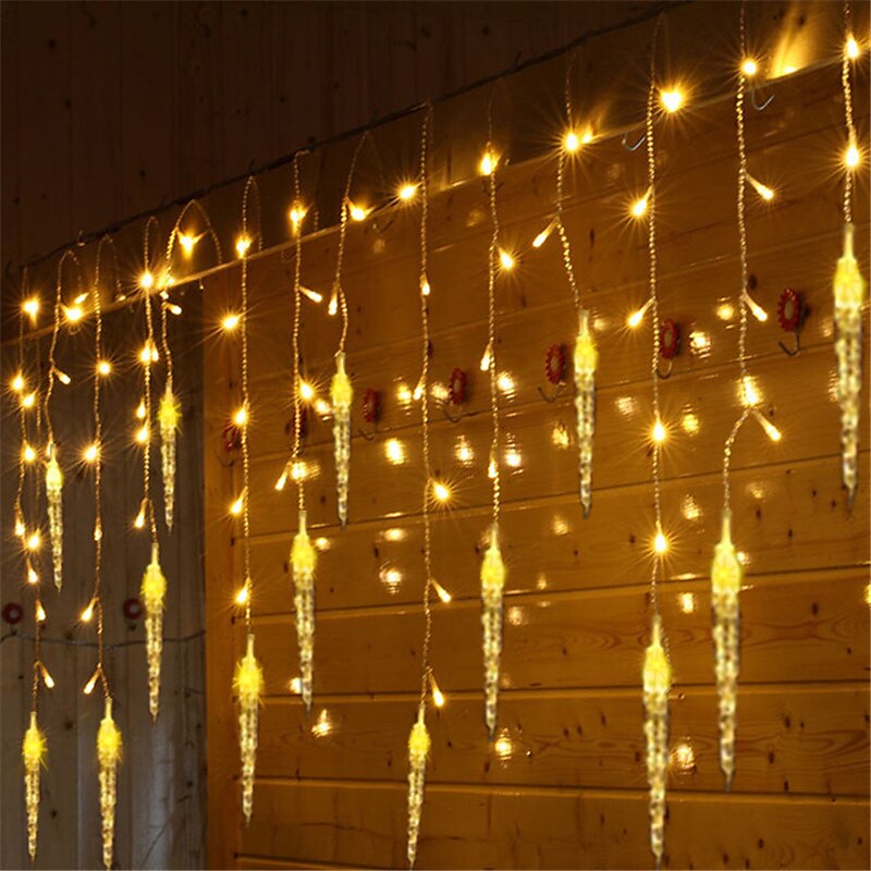 3,5 m 96 led stringa di luce con 24 cono di ghiaccio cadente luci ghiacciolo tenda ghirlanda di natale luci stringa fata decorazione del giardino opzionale eu us uk del 2025 a $22.99 –P1
