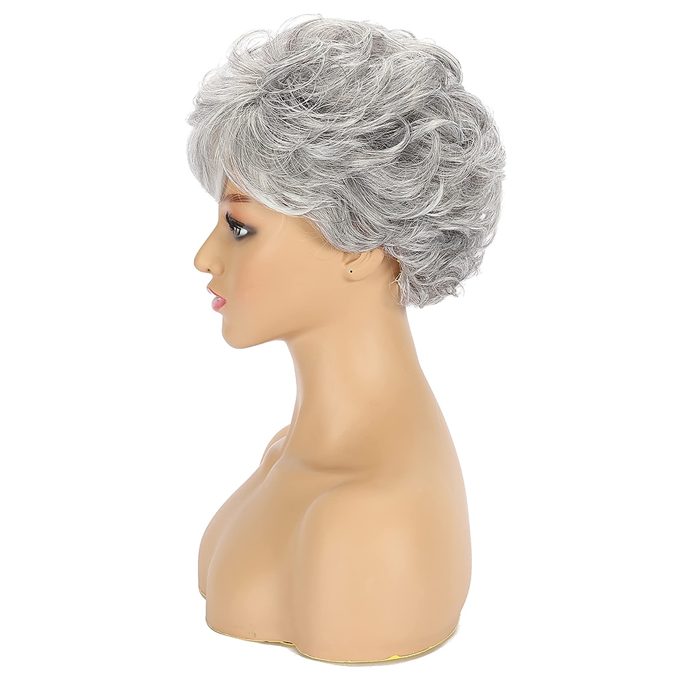 Perruques grises pour femmes perruque courte argentée bouclée ondulée pour femmes coupe pixie grise à plusieurs couches avec frange perruques synthétiques pour dames perruque courte en cheveux de 2026 ? $25.99 –P3