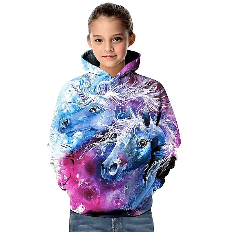 Lapset Taapero Tyttöjen Huppari ja college Pitkähihainen Yksisarvinen Geometrinen 3D Eläin Painettu Purppura Lapset Topit Aktiivinen Perus 2025 - $18.99 -P5