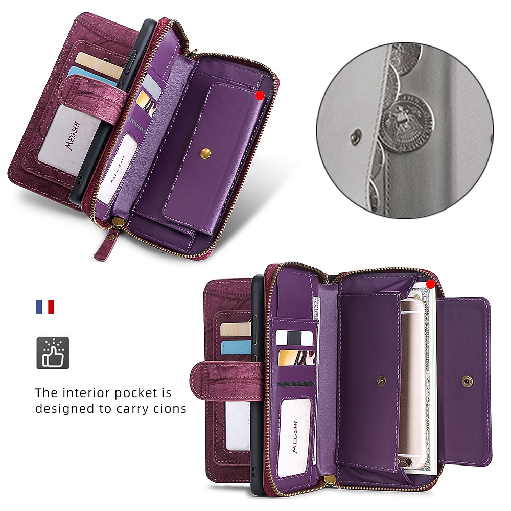Phone Case For Samsung Galaxy S23 S22 S21 S20 Ultra Plus FE A14 A54 A73 A53 A33 A72 A52 A42 Note 20 Ultra Wallet Case Zipper Full Body Protective with Phone Strap Solid Colored PC PU Leather 2025 - $32.99 –P5