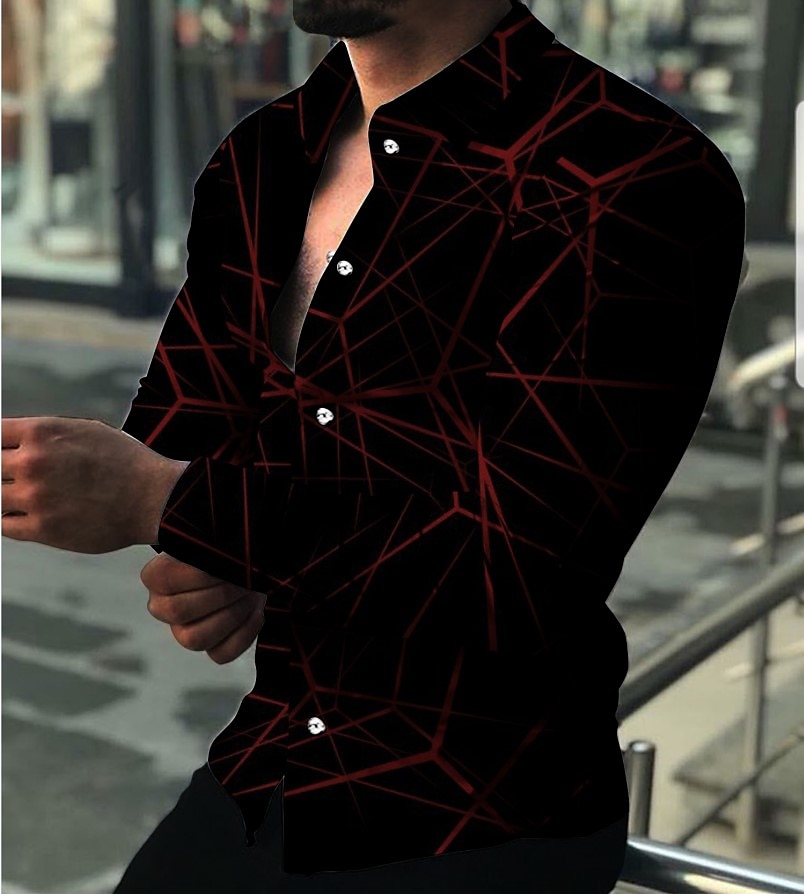 Men's Shirt Dress Shirt Geometric Pattern Outdoor Casual Red Blue Purple Green Long Sleeve Turndown Summer Spring Clothing Apparel Print 2025 - $26.99 –P1