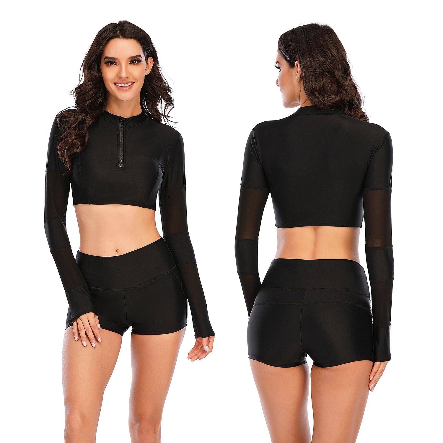 Damen Anti UV Badeanzug UV-Sonnenschutz Atmungsaktiv Rasche Trocknung Langarm Bademode Badeanzug 2 Teile Reißverschluß vorne Schwimmen Surfen Wassersport Einfarbig Herbst Frühling Sommer / Dehnbar 2025 - $30.99 –P1