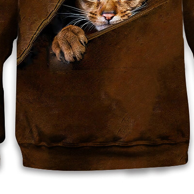 أطفال للصبيان هوديي كم طويل بني طباعة ثلاثية الأبعاد قطة حيوان جيب مناسب للبس اليومي داخلي الأماكن المفتوحة نشيط موضة يوميا الرياضات 3-12 سنة 2025 - $17.49 –P5