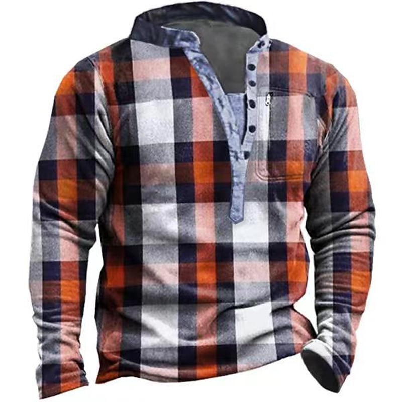 Męskie Kratka Wzory graficzne Bluza dresowa Zjechać na pobocze Długi rękaw Podkoszulek W serek Kołnierz Henley Designerskie Podstawowy Codzienny Druk 3D Sport i turystyka Codzienny Nadruk Wiosna i 2025 - $32.99 –P5