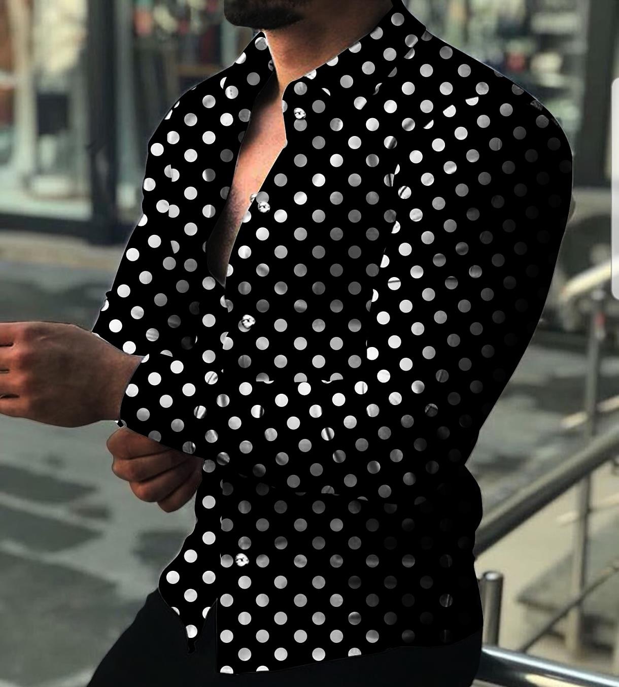 Men's Polka Dot Geometric Pattern Shirt Button Up Shirt Long Sleeve Sports Fashion Designer Daily Holiday Summer Spring Turndown Print Black Red Navy Blue Blue 2025 - $26.99 –P1