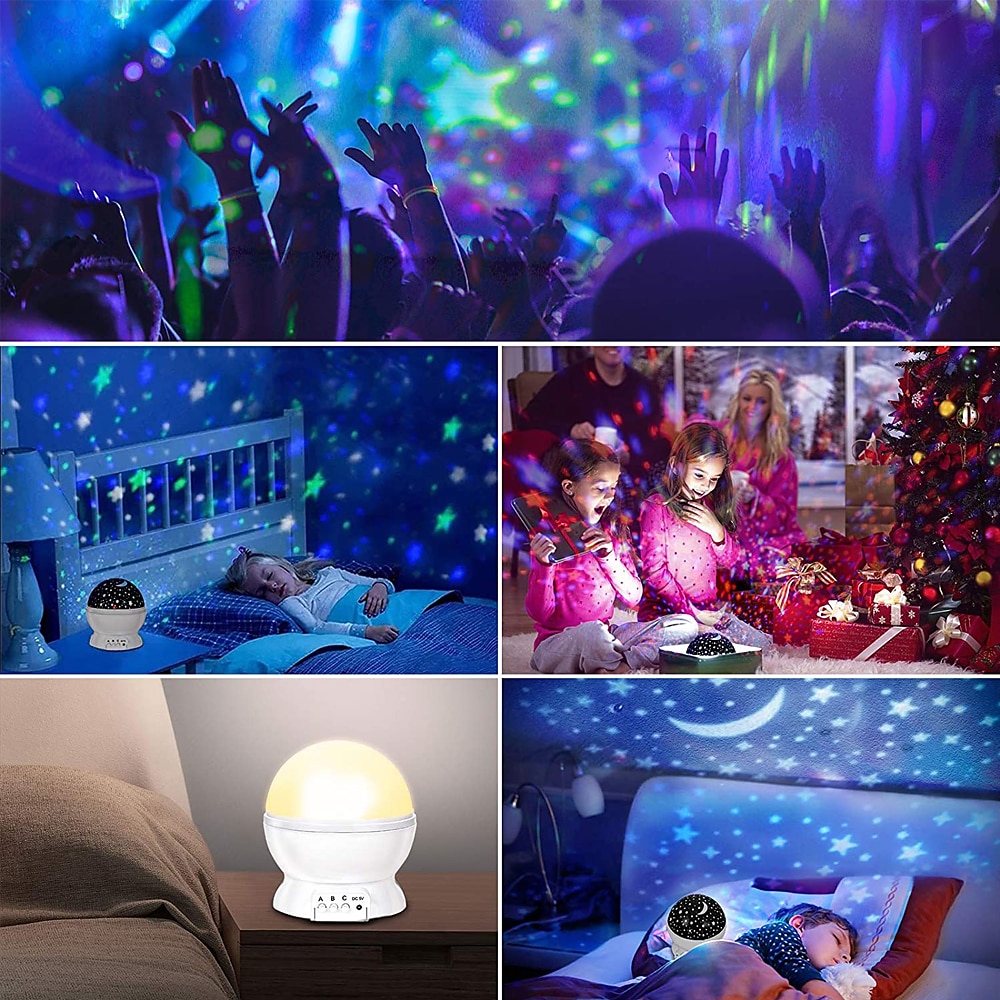 Projetor de céu estrela lâmpada de luz noturna 360 graus lâmpada de mesa giratória 4 luzes led 8 cores mudam com cabo usb para crianças quarto de bebê e decoração de festa de 2025 por $18.99 –P4