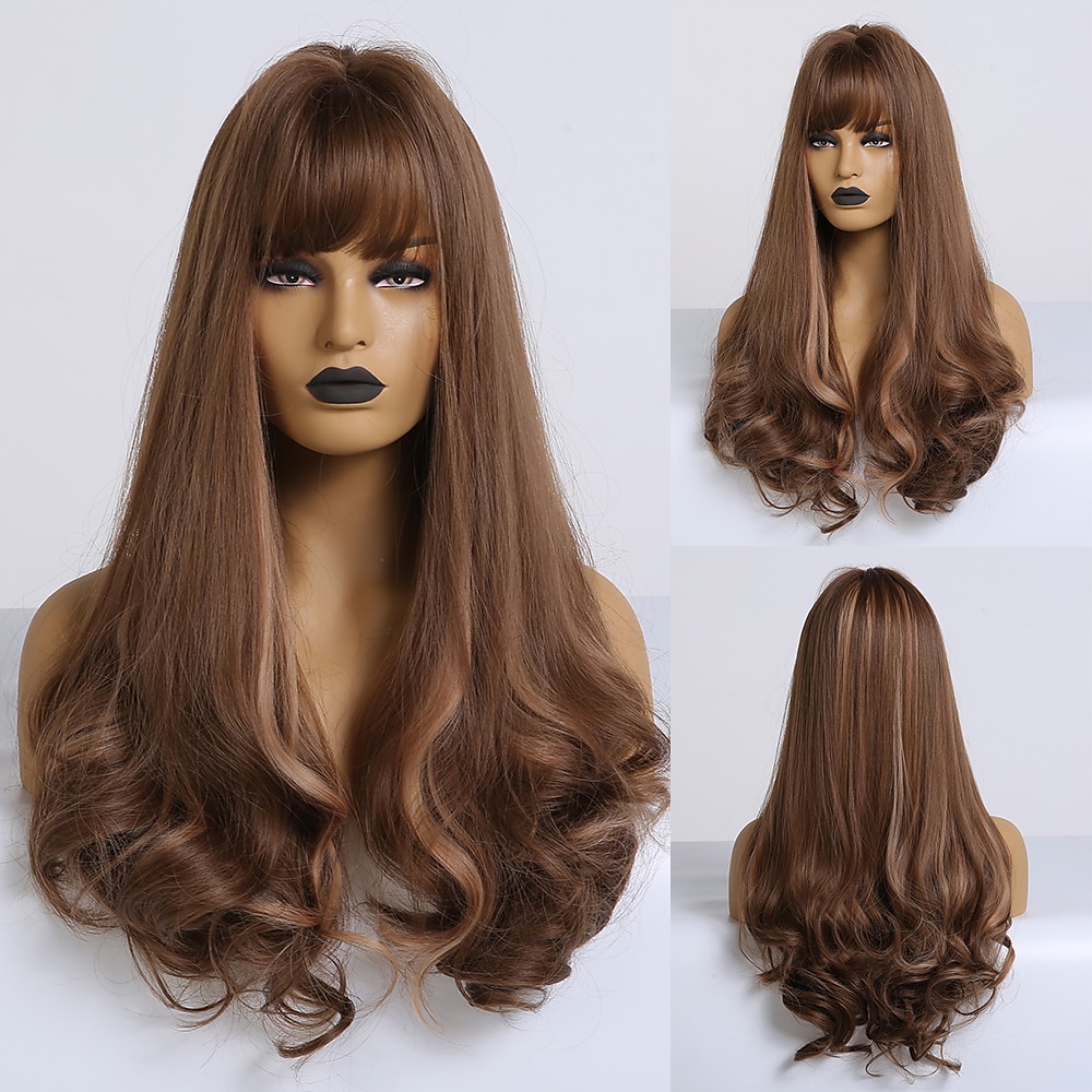 synthetische pruik golvend middelste stuk pruik lang a24 synthetisch haar dames zacht party makkelijk mee te nemen blond roze zwart barbiecore pruiken 2025 - $28.99 –P11