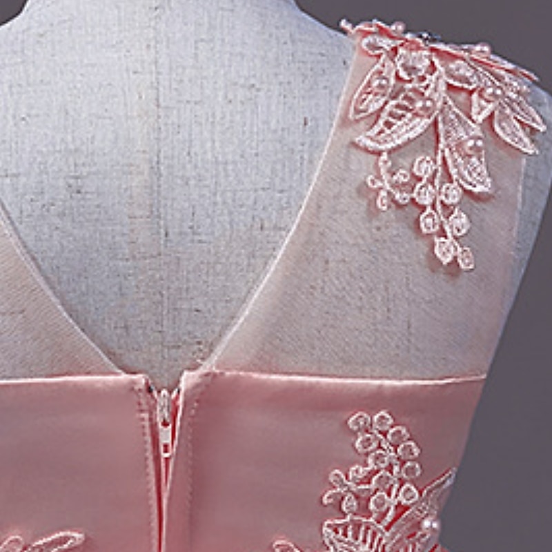 barn jentekjole blomster ensfarget en linje kjole ytelse bryllupsfest ruched mesh rosa lys blå hvit maxi ermeløse søte prinsessekjoler sommer høst normal passform 3-12 år 2025 - $35.99 –P5
