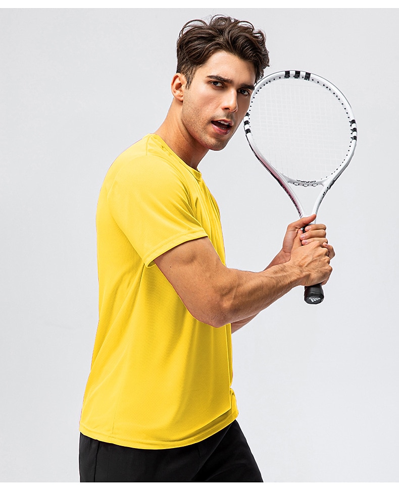 Муж. С короткими рукавами Вырез под горло Лето Однотонный Атлетический Черный Белый Желтый Футболка для мужчин 2025 - $9.99 –P16