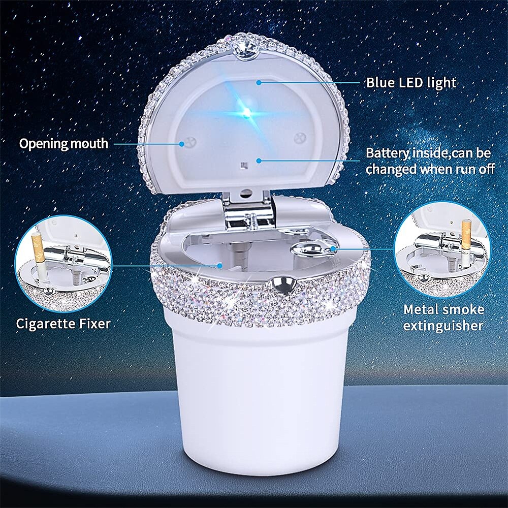 Car Ashtray Portable Bling Cigarette Smokeless Cylinder Cup Holder with Blue LED Light Indicator Car Accessories for Women Ideal for Car Home and Office 1PCS 2025 - $17.99 –P12