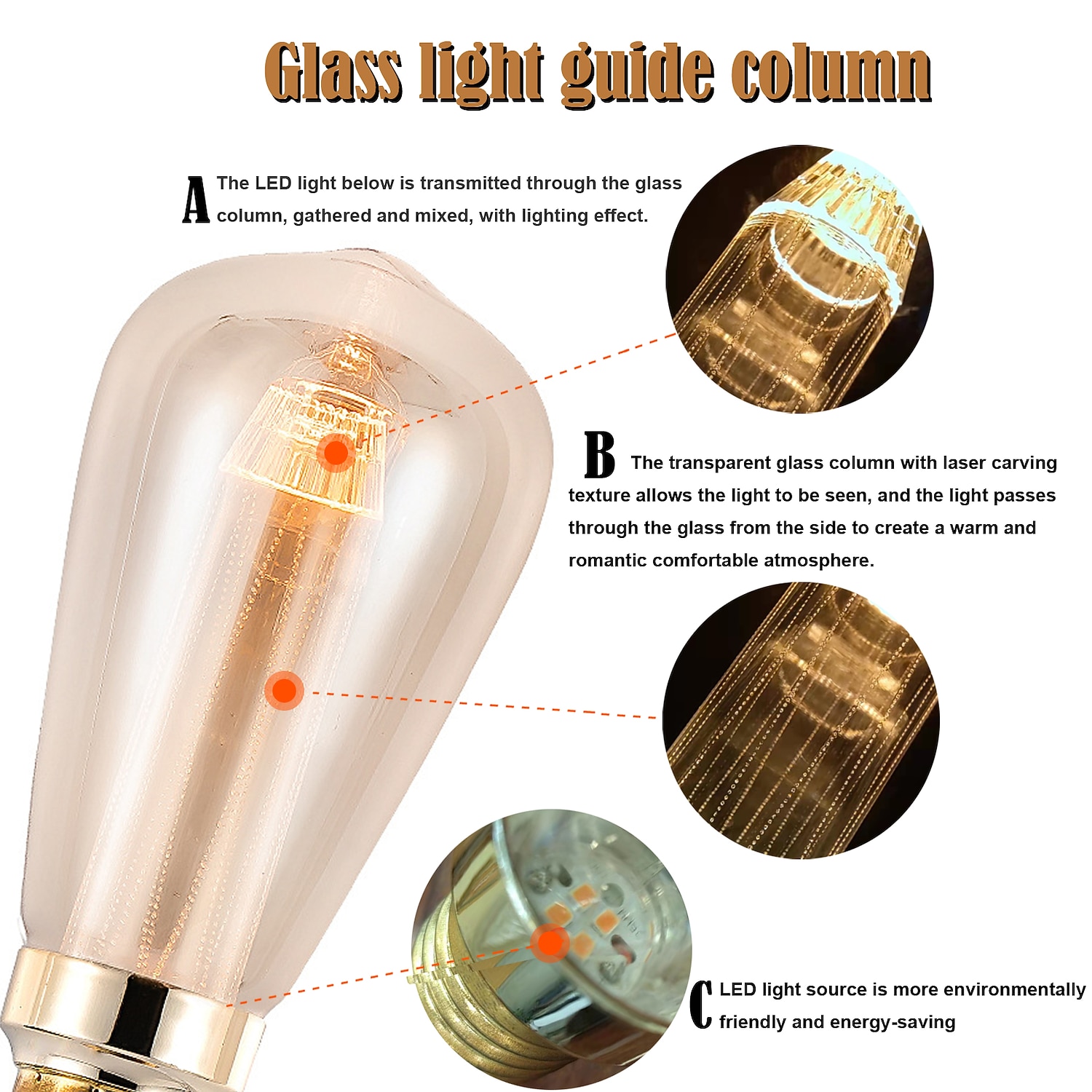 St64 Guide Light 3PCS ST64 Vintage Edison LED Light guide Light Bulbs 3W 220V 110V E26 ...