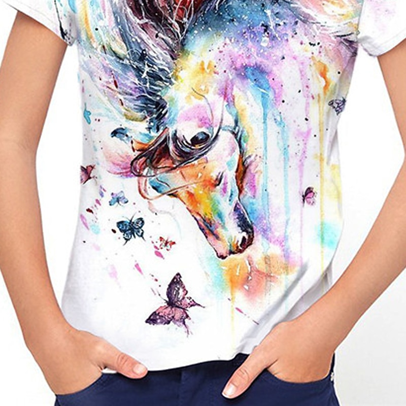 Para Meninas 3D Animal Cavalo Camisa Manga Curta Impressão 3D Verão Primavera Ativo Moda Estilo bonito Infantil 3-12 anos Ao ar livre Diário Interior Normal de 2026 por $11.99 –P2