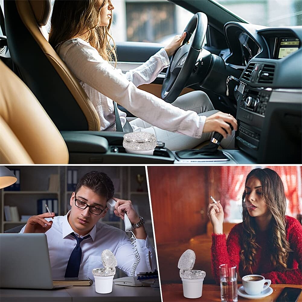 popelník do auta přenosný bling cigaretový bezdýmný držák na láhev s modrým LED indikátorem autodoplňky pro ženy ideální pro auto domů a do kanceláře 1ks 2025 - $21.99 –P2