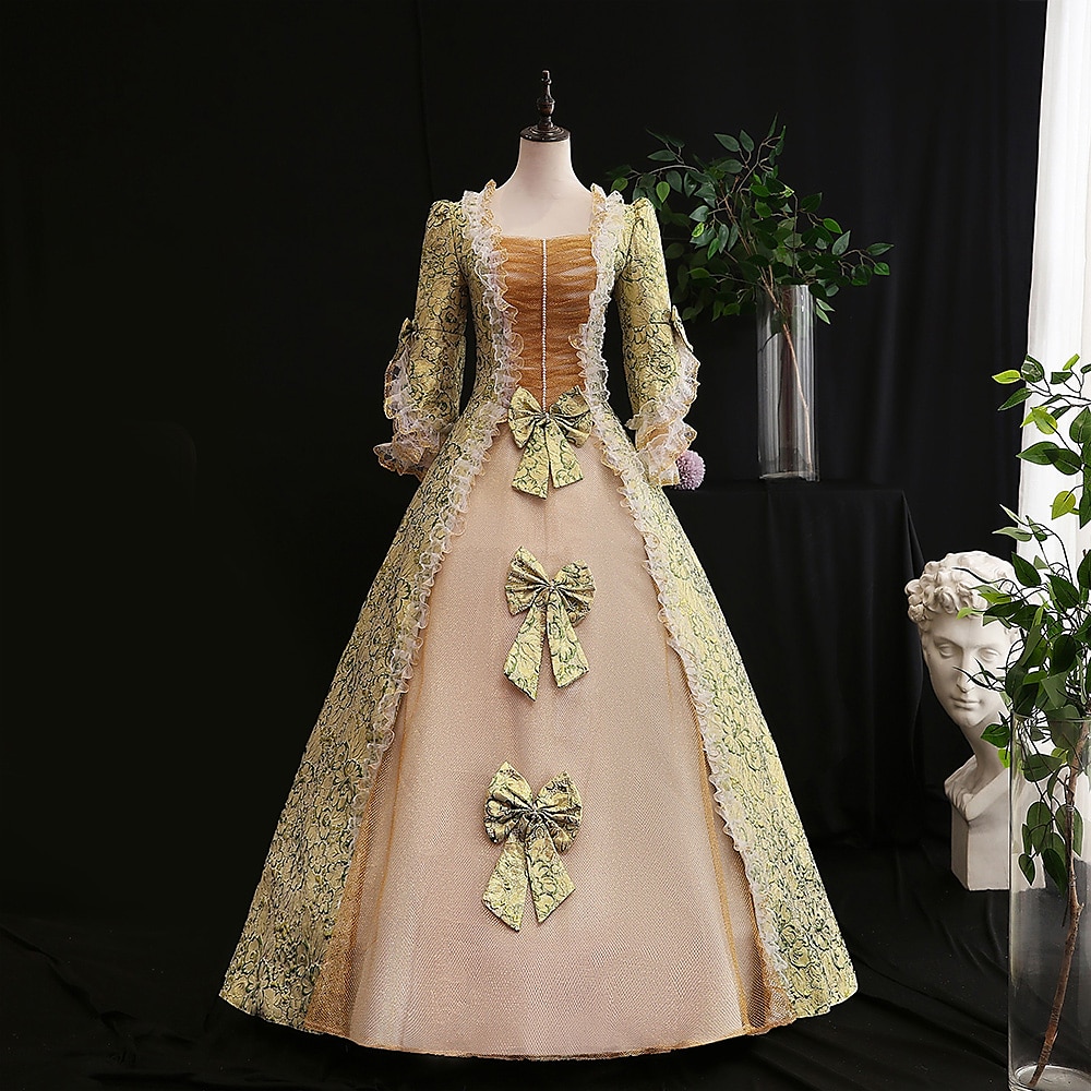 Ροκοκό Βικτοριανό Αναγέννησης Μακρύ Φορέματα Κοστούμι πάρτι Χορός μεταμφιεσμένων Μεγάλα Μεγέθη Κανονικό Μπαλούν Μανίκι Flare Cuff Πριγκίπισσα Μεγάλα Μεγέθη Δαντέλα Καμβάς Πεπαλαιωμένο Βραδινή τουαλέτα 2026 - $125.99 –P9