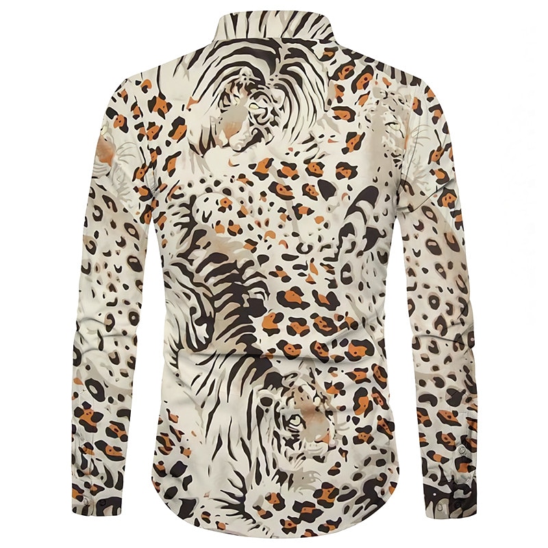 Herre Dyr Leopard Skjorte Skjorte med knapper Langermet Mote Designer Fritid utendørs Feriereise Daglig Vår sommer Krage 3D-utskrift Knapp ned Beige 2025 - $26.99 –P2