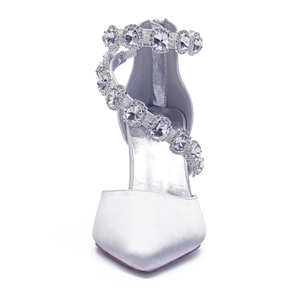 lila Satin-Damenschuhe mit hohen Absätzen, Strassverzierungen und Knöchelriemen für Hochzeiten und Cocktailveranstaltungen 2025 - $89.99 –P6