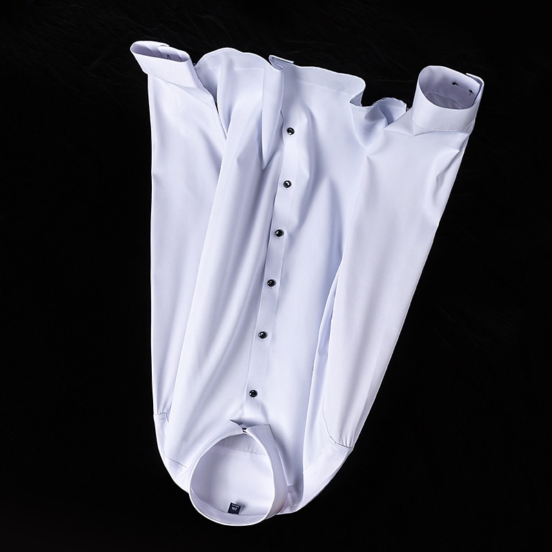 Herrenhemd einfarbig einfarbig eckiger Ausschnitt Hochzeit ausgehen langarm schmal Oberteile leicht Einfarbig elegant lässig weiß schwarz grau / Arbeit / Verein Sommerhemden 2025 - $15.49 –P7