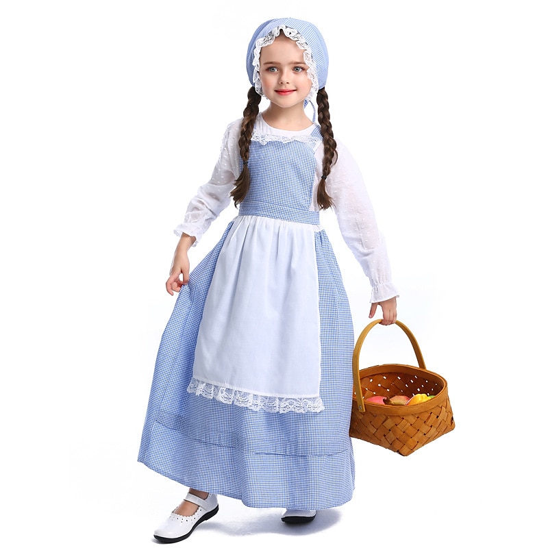 Retro Středověké 19. století Prairie šaty Pioneer Girl Dívčí Den dětí Plesová maškaráda Večírek Festival Dětské Šaty Zástěra Klobouk 2025 - $51.99 –P2