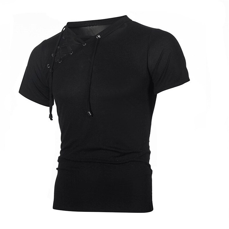 Herr T-shirt Kortärmad V-hals Sommar Slät Sport Mode Lättvikt Spetsknuten Semester Ledigt Helgdag Svart Vit Ljusgrå Topp t-shirt för män 2025 - $17.99 –P3