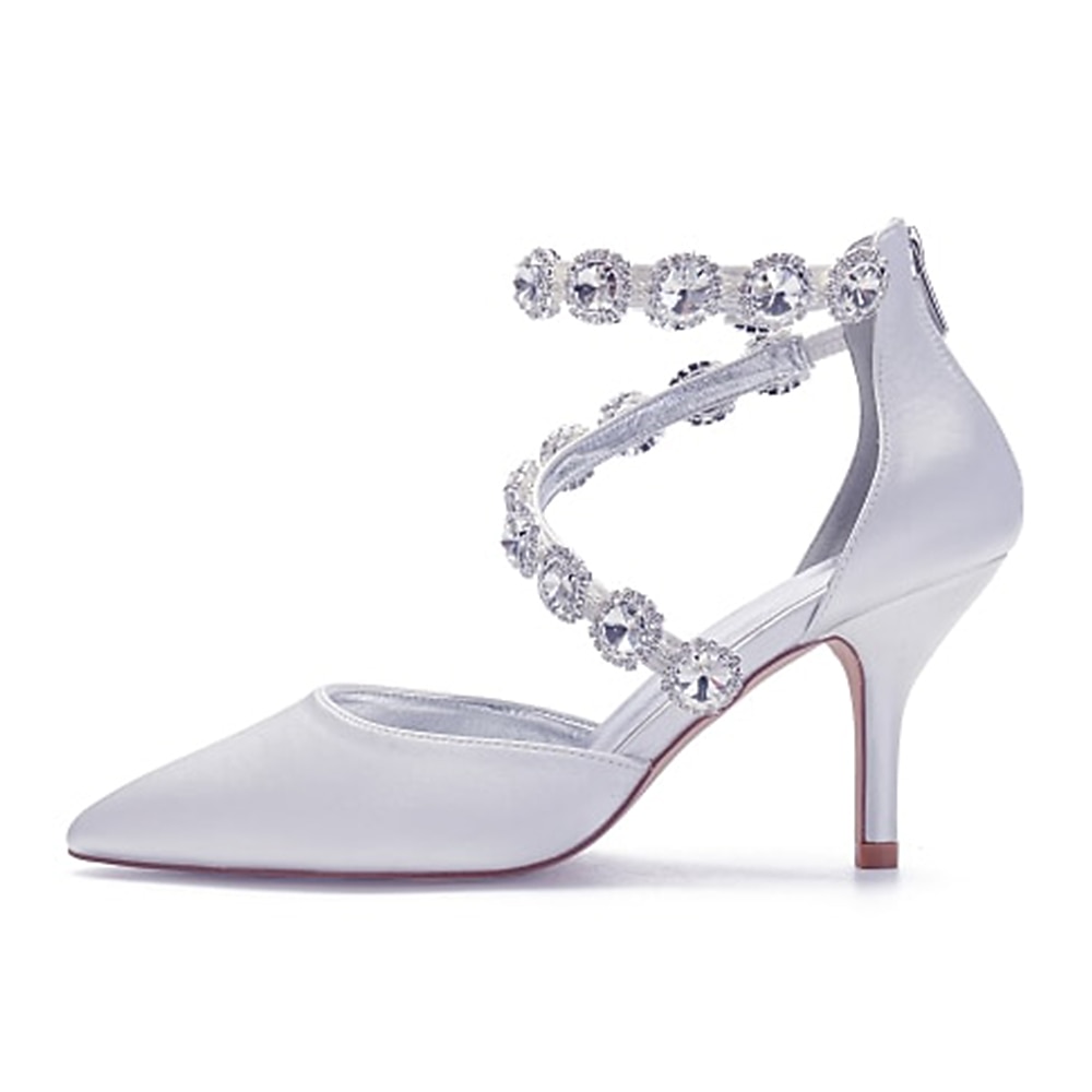 lila Satin-Damenschuhe mit hohen Absätzen, Strassverzierungen und Knöchelriemen für Hochzeiten und Cocktailveranstaltungen 2025 - $89.99 –P8