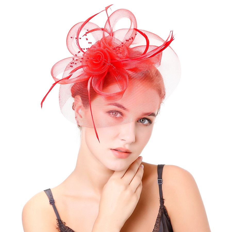 Retro styl Elegantní Organza / Polyester / polyamid Fascinátory / Klobouky / Doplňky do vlasů s Peří / Imitace perel / Aplikace Jeden díl Večírek / Dovolená Přílba 2025 - $14.99 –P3