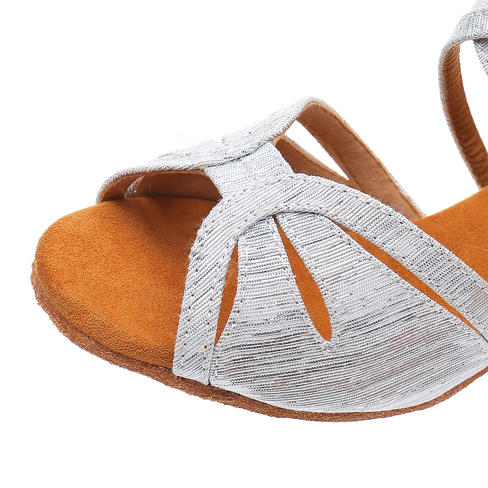 Scarpe da ballo latino con cinturini dorati da donna – tacchi alti con suola in pelle scamosciata per salsa, ballo da sala e prove del 2026 a $32.99 –P1