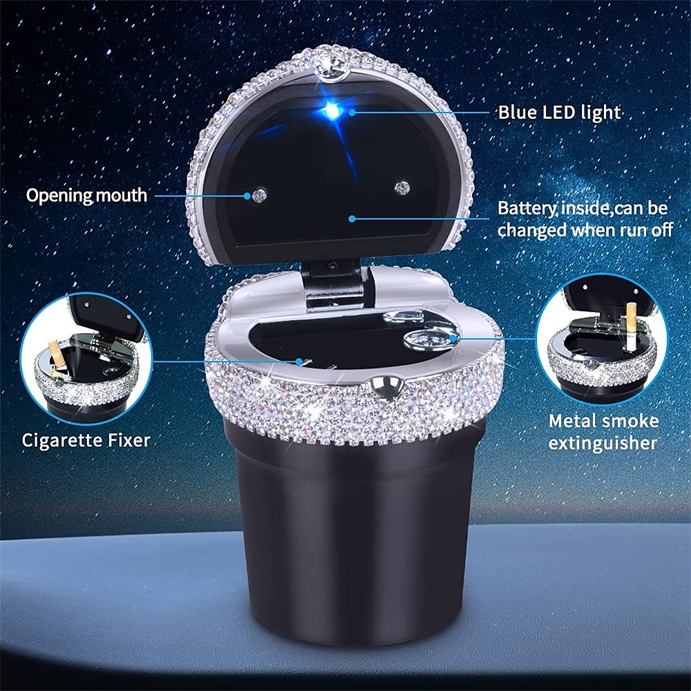 Car Ashtray Portable Bling Cigarette Smokeless Cylinder Cup Holder with Blue LED Light Indicator Car Accessories for Women Ideal for Car Home and Office 1PCS 2025 - $17.99 –P5