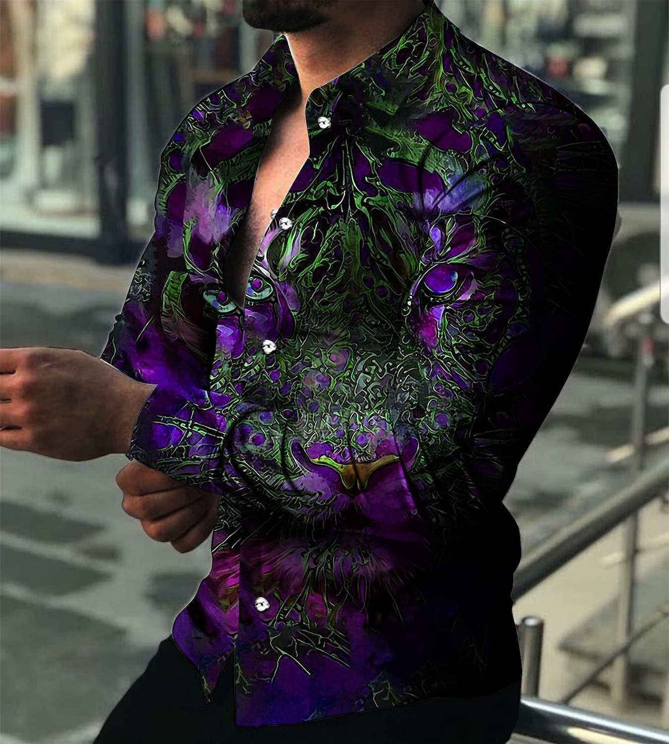 Hombre Animal Tigre Diseño Geométrico Camisa Abotonar la camisa Manga Larga Moda Design Casual Exterior Vacaciones Festivos Otoño invierno Cuello Impresión 3D Abotonar Amarillo Rojo Azul Marino Azul 2025 - $25.99 –P2