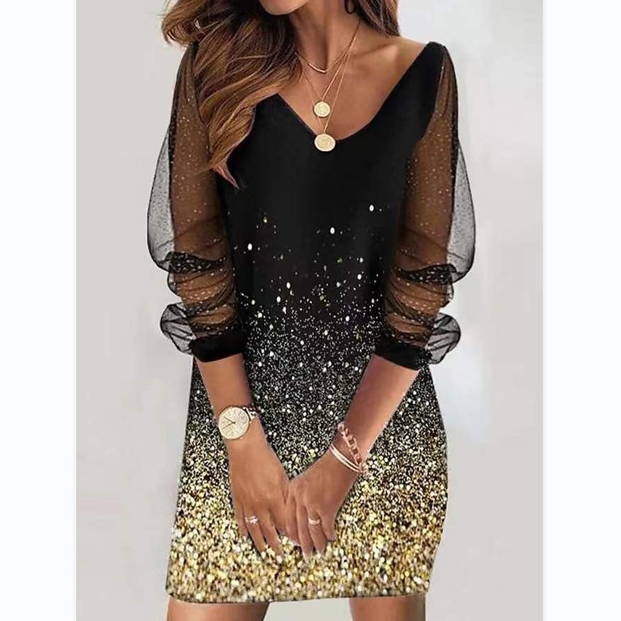 Women's Mesh Casual Dress Shift Dress Animal Polka Dot Mesh Print V Neck Mesh Sleeve Mini Dress Elegant Daily Long Sleeve Summer Spring 2025 - $35.99 –P5