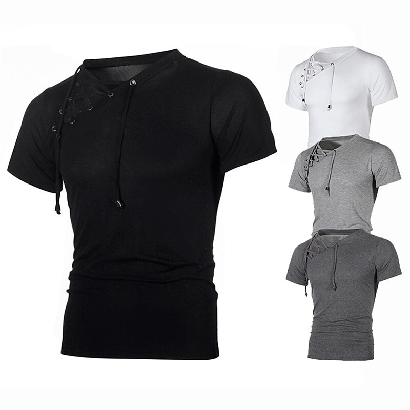 Herr T-shirt Kortärmad V-hals Sommar Slät Sport Mode Lättvikt Spetsknuten Semester Ledigt Helgdag Svart Vit Ljusgrå Topp t-shirt för män 2025 - $17.99 –P2