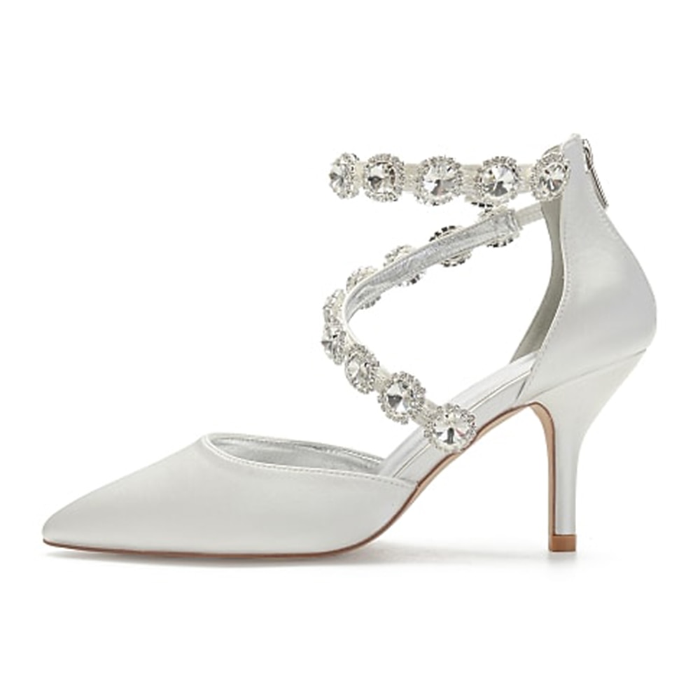 lila Satin-Damenschuhe mit hohen Absätzen, Strassverzierungen und Knöchelriemen für Hochzeiten und Cocktailveranstaltungen 2025 - $89.99 –P4