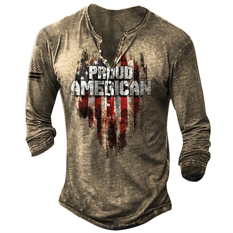 Men's T shirt Tee Henley Shirt Tee Basic Classic Casual Shirt Graphic American Flag 1776 Long Sleeve Shirt Black Red Navy Blue Street Casual Daily Henley Spring &  Fall Clothing Apparel Plus Size S M 2025 - $23.99 –P2