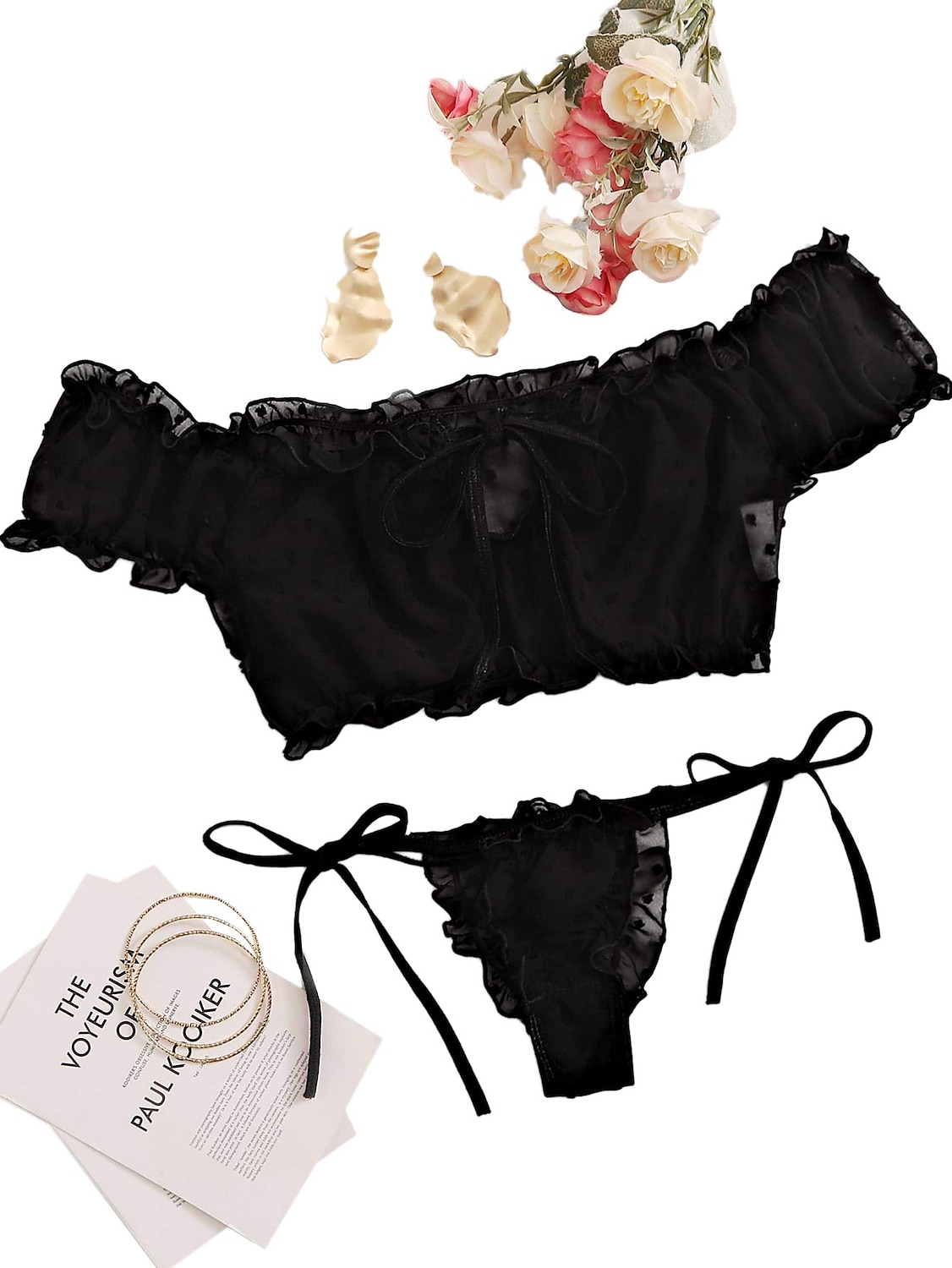 Women's Sexy Bodies Lingerie Set Dot Sexy Uniforms Romantic See Through Bed  Vacation Valentine's Day Spandex Off Shoulder Winter Fall Black White 2024  - $15.49