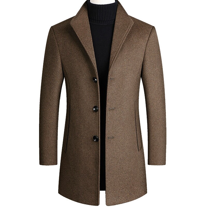 Men's Wool Blend Blazer Jacket - Single Breasted Business Coat With Pockets