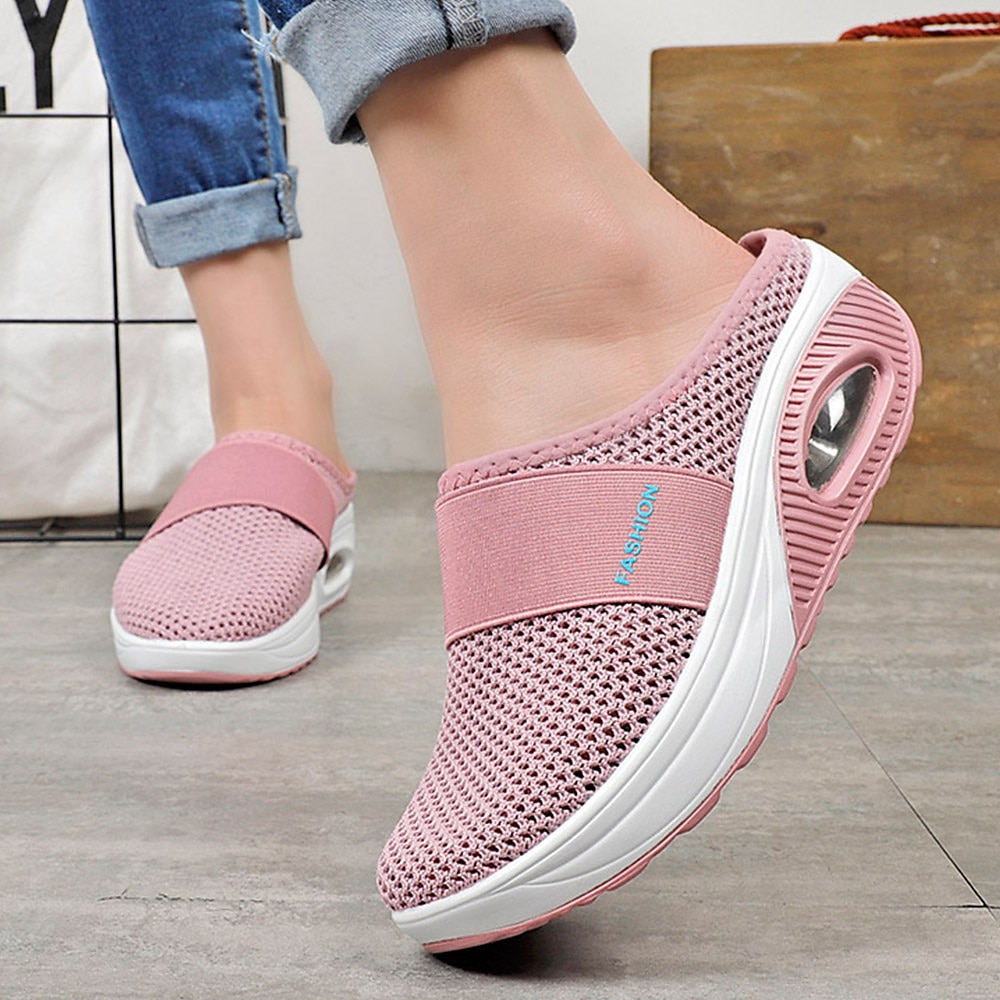 kvinners rosa pustende mesh slip-on muldyr med luftputesåle for uformell, turgåing og hverdagskomfort 2025 - $26.99 –P4