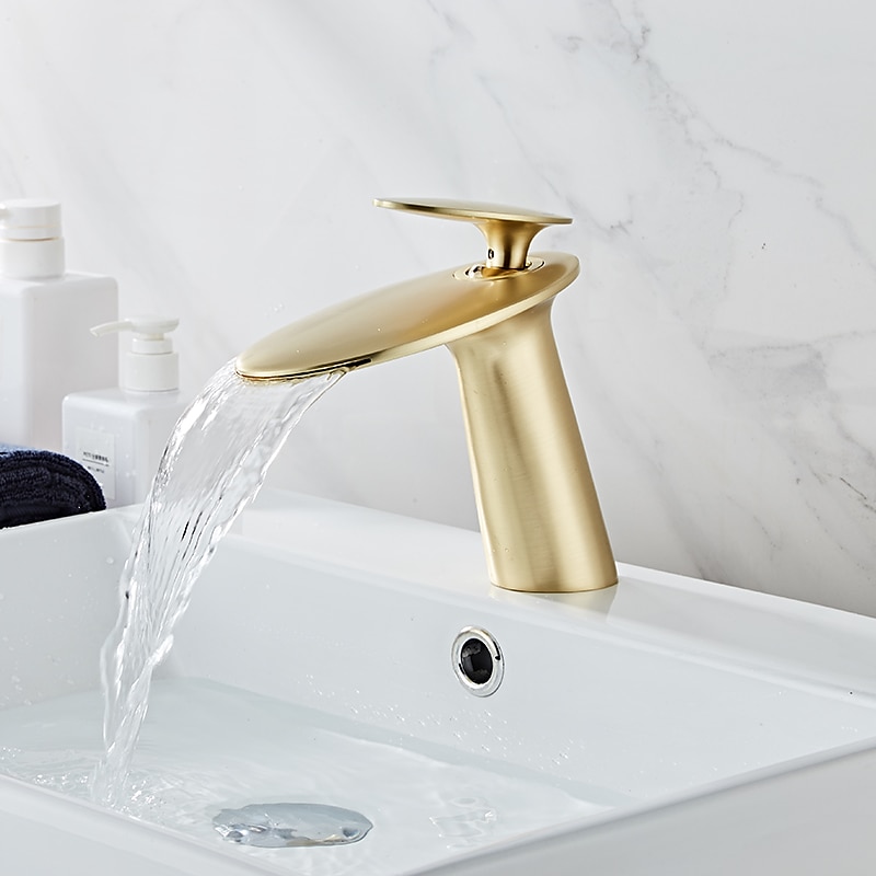 Rubinetto per lavabo da bagno, rubinetti per vasca da bagno in stile moderno monoforo a cascata in ottone con acqua calda e fredda del 2025 a $105.99 –P6