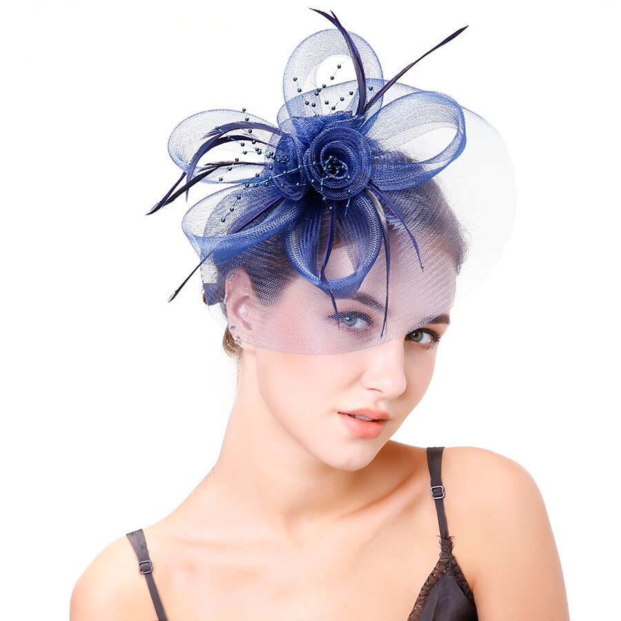 Retro styl Elegantní Organza / Polyester / polyamid Fascinátory / Klobouky / Doplňky do vlasů s Peří / Imitace perel / Aplikace Jeden díl Večírek / Dovolená Přílba 2025 - $14.99 –P7