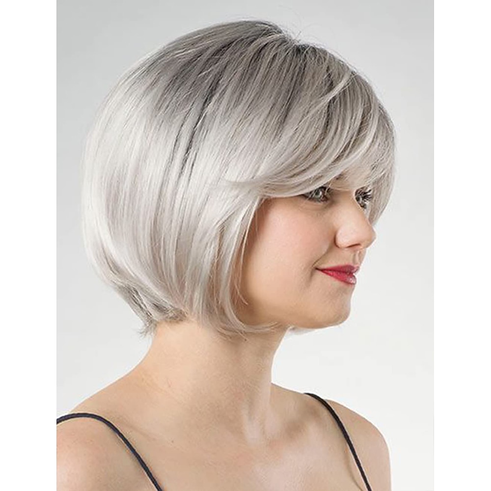 korte grijze bob bob pruik dames steil haar synthetische pruik mode grijze pruik met diepe wortels 2025 - $28.99 –P3