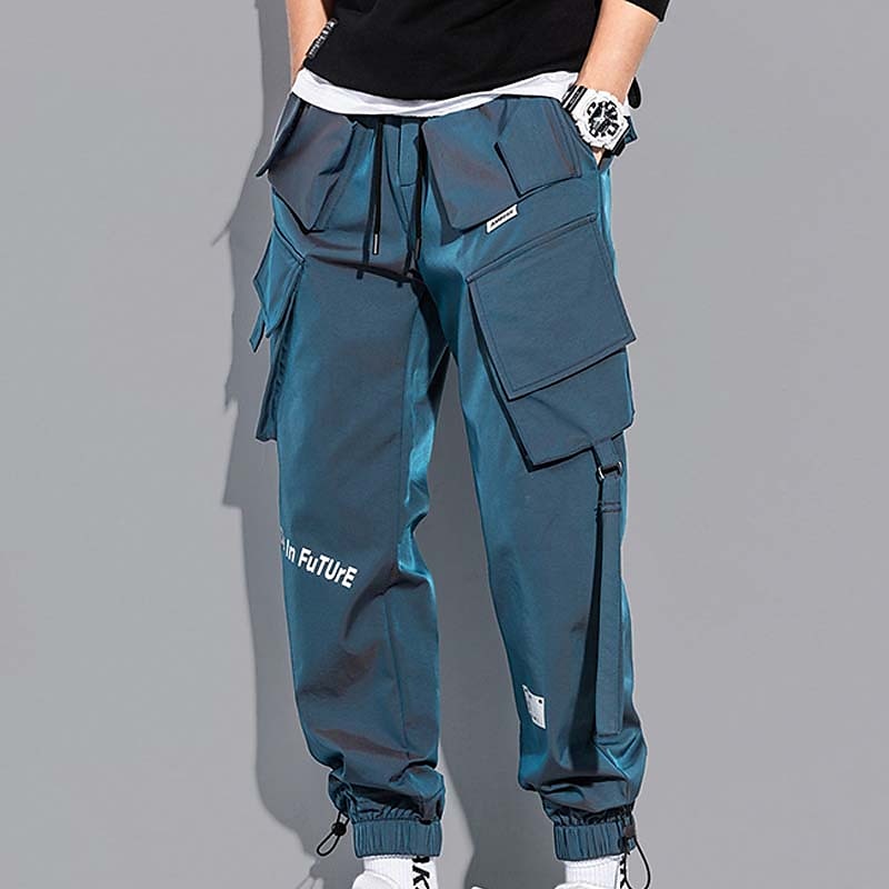 Men's Cargo Pants Cargo Trousers Trousers Casual Pants Techwear Drawstring  Elastic Waist Letter Breathable Lightweight Full Length Casual Daily Cotton  Fashion Trousers Black Blue Micro-elastic 2024 - $22.99