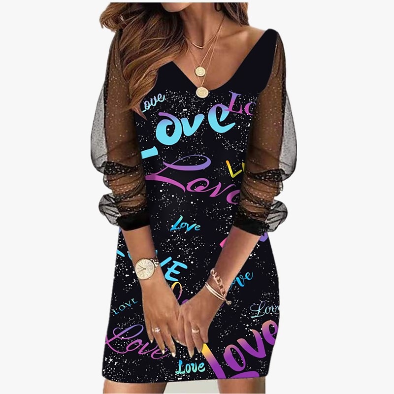 Women's Mesh Casual Dress Shift Dress Animal Polka Dot Mesh Print V Neck Mesh Sleeve Mini Dress Elegant Daily Long Sleeve Summer Spring 2025 - $35.99 –P4