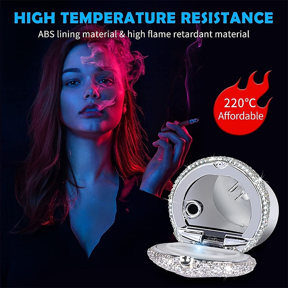 Car Ashtray Portable Bling Cigarette Smokeless Cylinder Cup Holder with Blue LED Light Indicator Car Accessories for Women Ideal for Car Home and Office 1PCS 2025 - $17.99 –P10