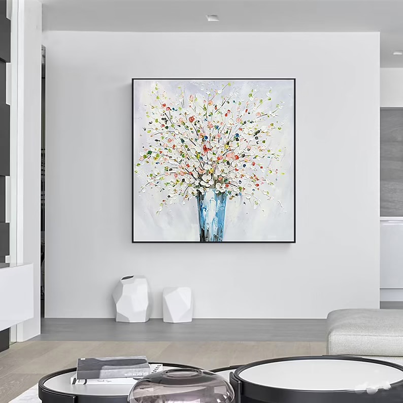 handgjord oljemålning canvas väggkonst dekoration abstrakt blommålning färgglada blommor för heminredning rullad ramlös osträckt målning 2025 - $116.99 –P2