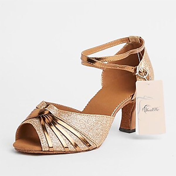 Women's Rose Gold Glitter Dance Shoes with Open-Toe, Soft Suede Sole and Strappy Design - Adjustable Buckle for Latin and Ballroom Dancing 2025 - $42.99 –P3